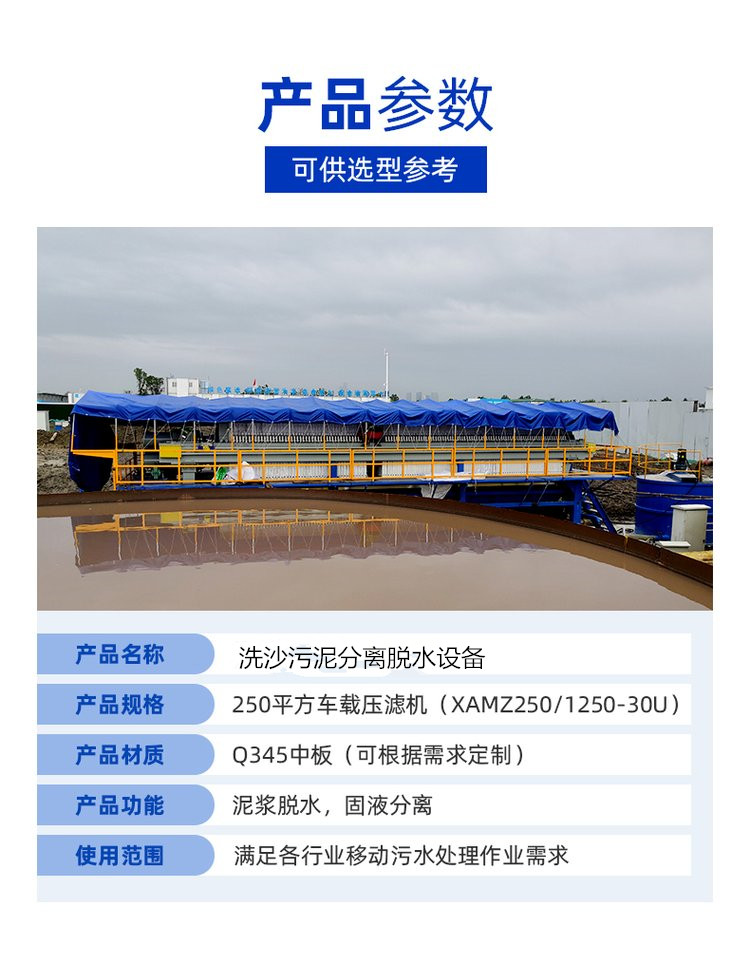 250 square meter mobile car mounted box filter press for sand washing sludge separation and dehydration equipment