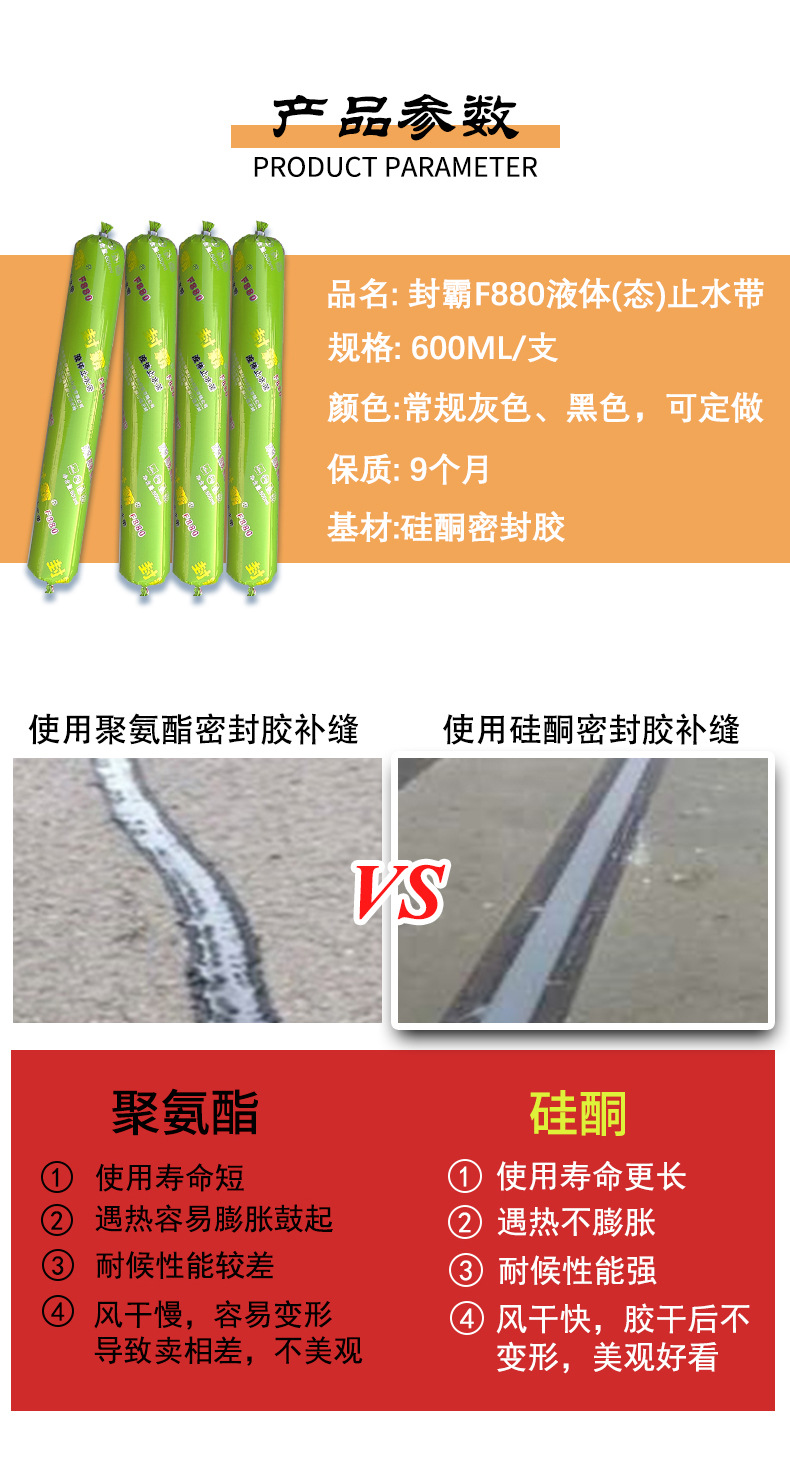 Sealing F880 Bridge Expansion Joint Liquid Waterstop Sealant Road Pre maintenance Joint Filling with Aging Resistance and High Elasticity