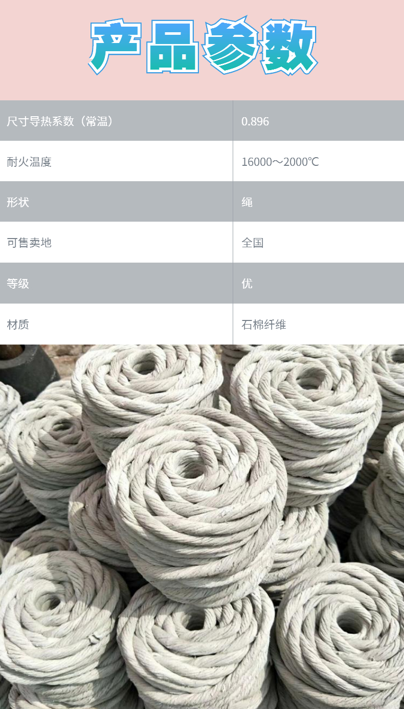 Xinwanjia Supply Ceramic Fiber Rope Asbestos Rope Factory Production and Shipping Invoicable