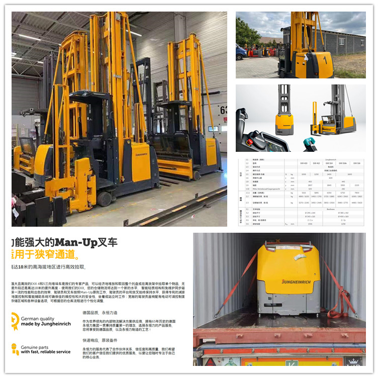 Jungheinrich electric forklift rental narrow roadway three-way fork channel 1.8m magnetic line of force navigation