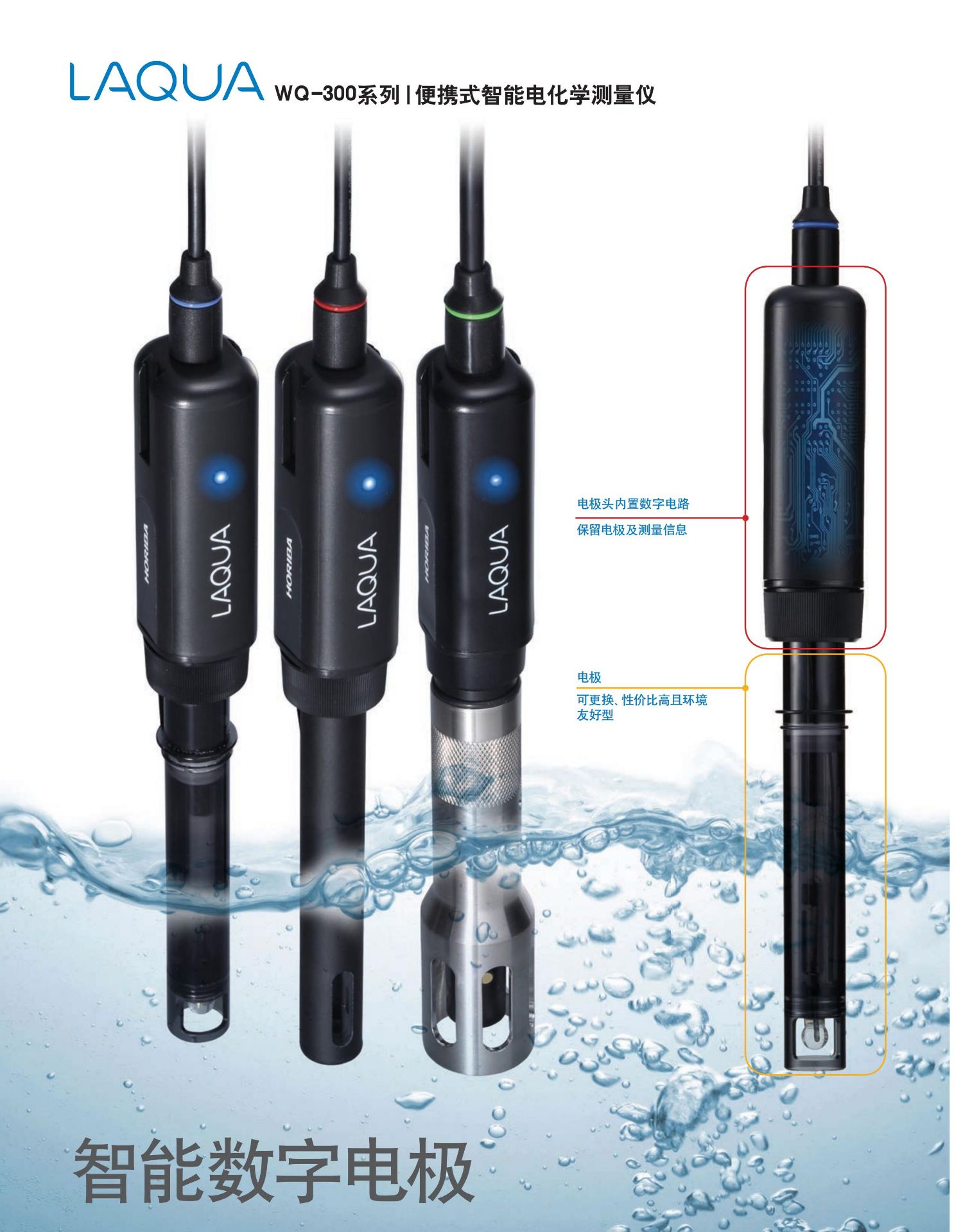 Horiba Multiparameter Measuring Instrument WQ300 Portable pH Meter, EC Dissolved Oxygen DO Electrode, Horiba, Japan