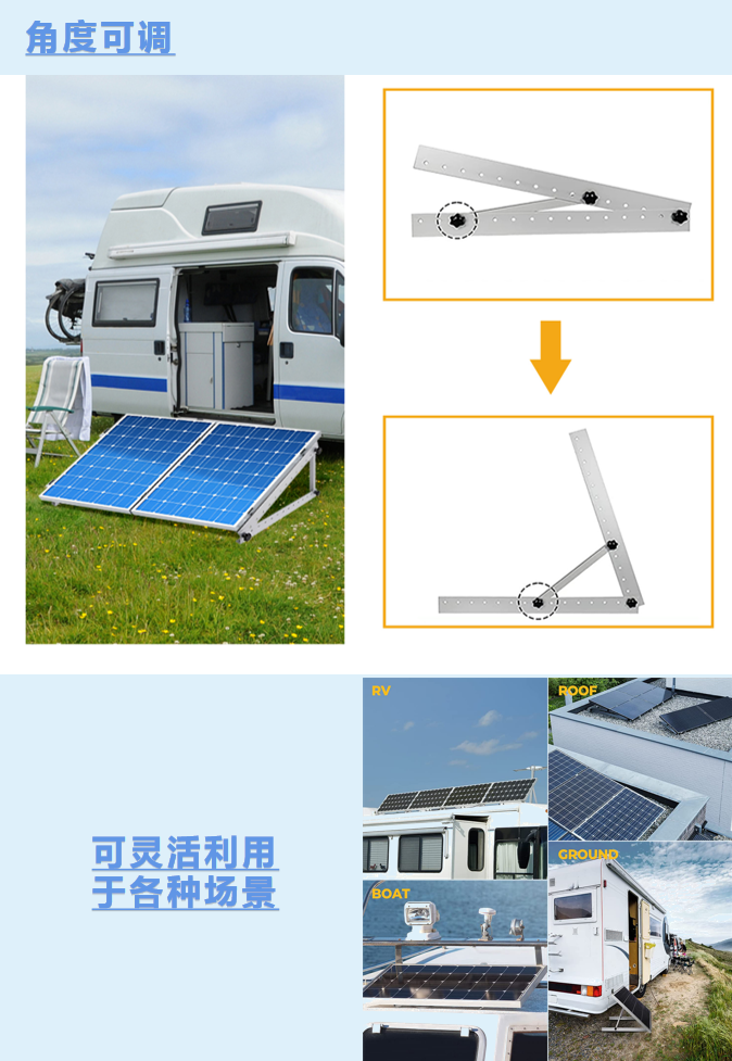 Chuanpu 1140mm Triangular Stable Structure Solar Support Set for Household Power Generation System, Universal for RV Roofs