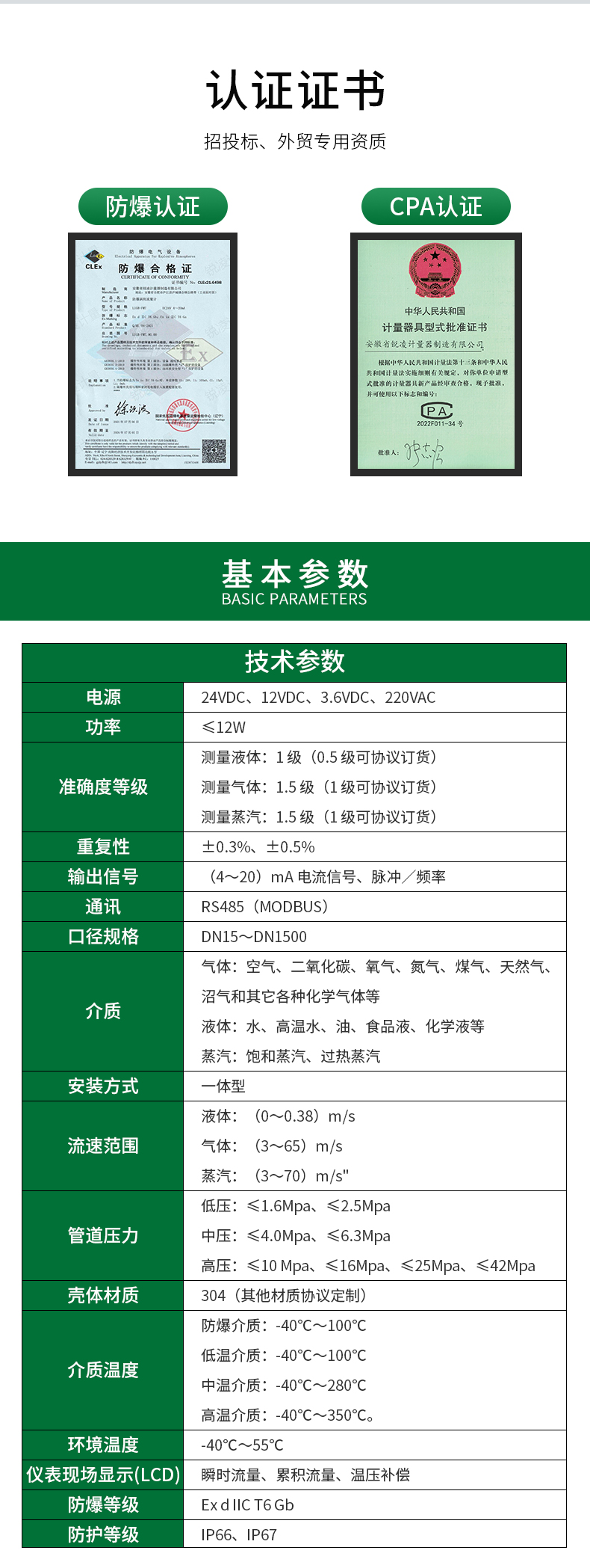 Famite LUGB Steam Flow Sensor Gas Compressed Air Temperature and Pressure Compensation Integrated Vortex Flowmeter