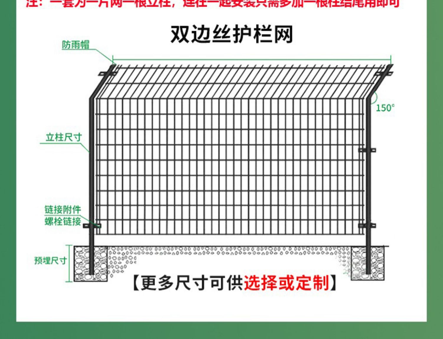 Yining Bilateral Wire Fence 1.8-meter-high Green Wire Fence Frame Protection Fence Surrounded by Mountain Enclosures