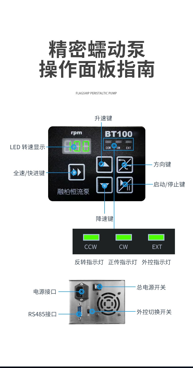 Rongbai peristaltic pump BT100 speed data display type constant flow pump precision filling pump constant flow drip pump