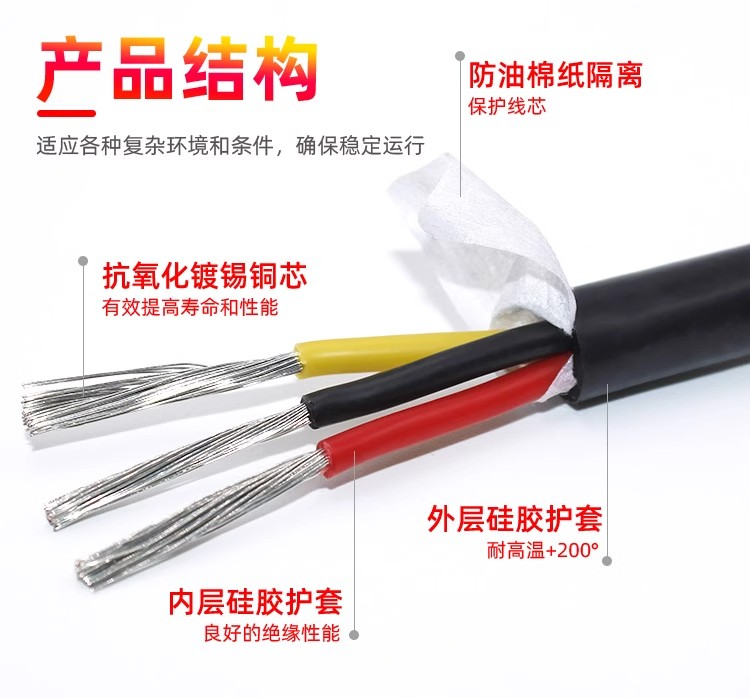 Special silicone rubber cable anti-aging waterproof cable multi-core sheathed cable three core silicone rubber insulated cable