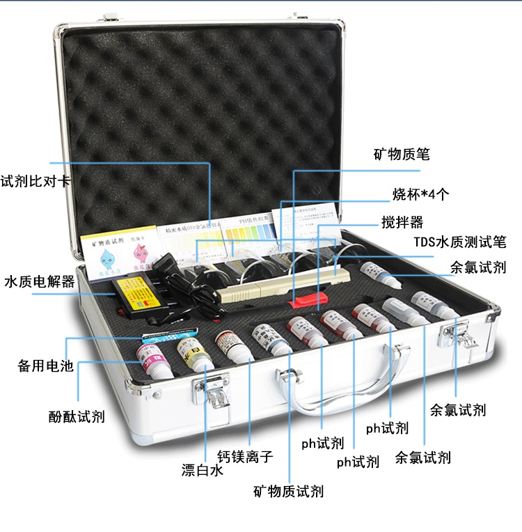 Standard Kang Water Quality Tester Toolbox Mineral TDS Water Quality Residual Chlorine Detection and Analysis Instrument Electrolyser