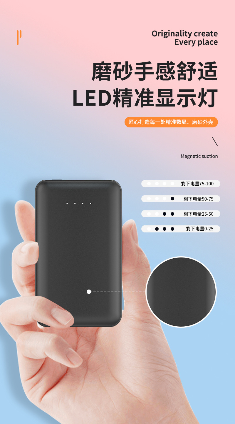 Cross border new mini magnetic suction power bank 5000mA suitable for Apple 12 wireless charging fast charging mobile power supply