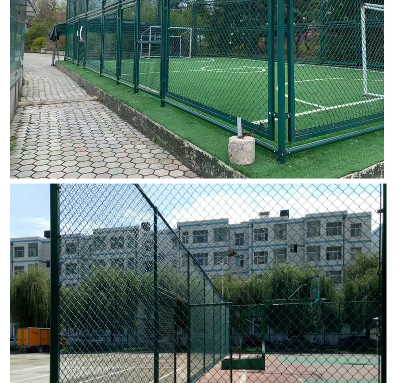 Installation of sports field fence with plastic coated iron wire mesh Manufacturer of sports field hooked guardrail net