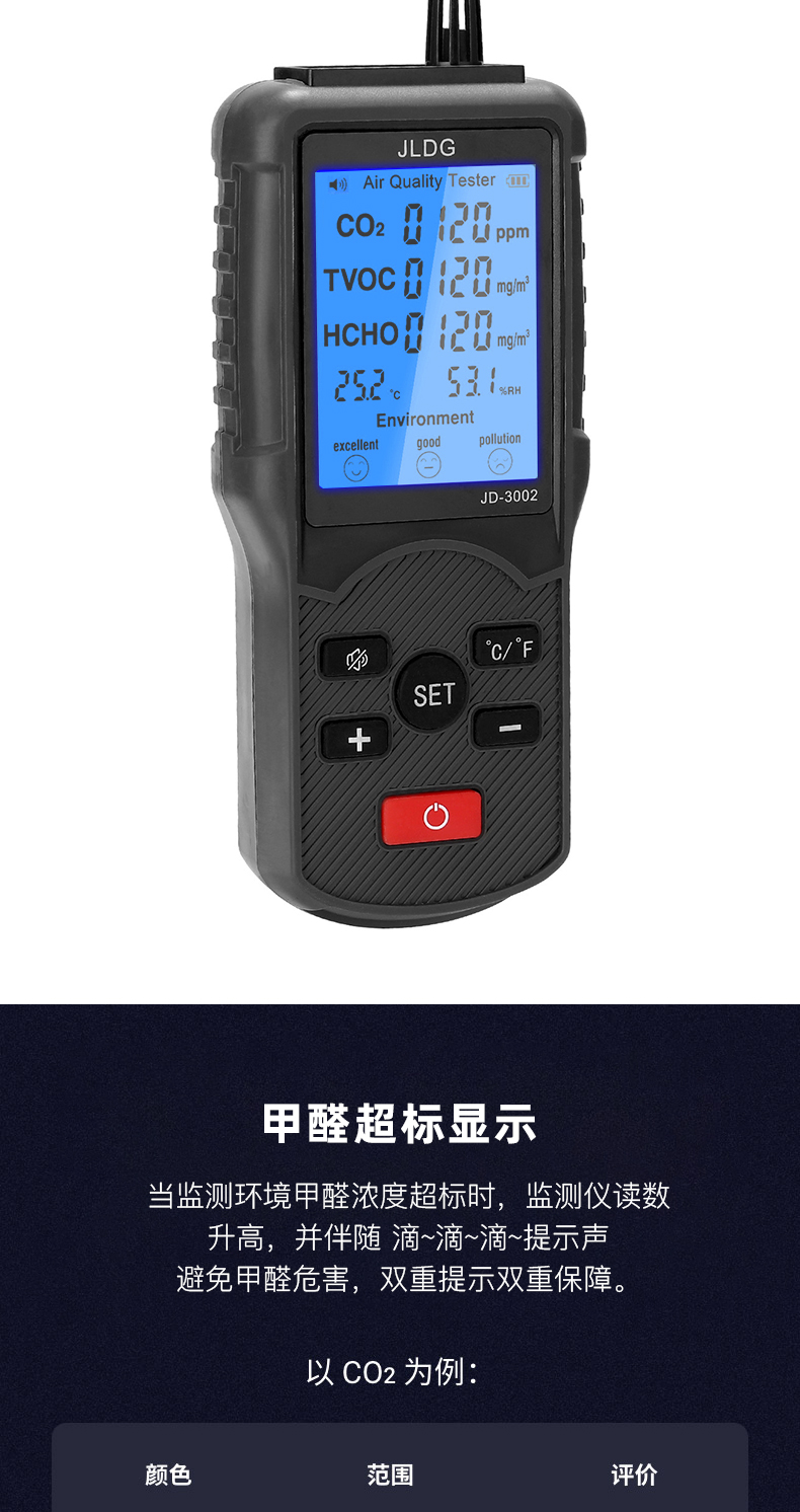 Standard Kang carbon dioxide gas detector formaldehyde detector CO2 concentration detection alarm Hygrometer