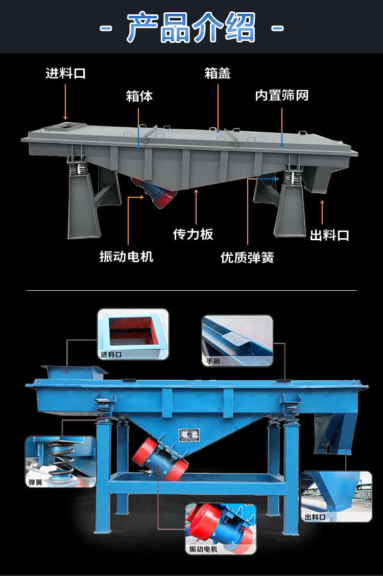 Linear vibrating screen, quartz sand screening machine, stainless steel metal particle powder single and multi-layer vibrating screening machine