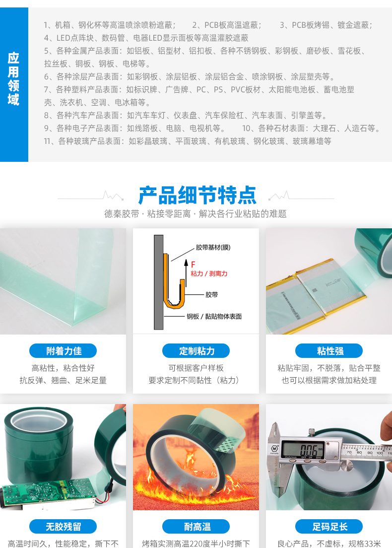 Spraying, gold-plating, electroplating, high-temperature resistant PET green high-temperature tape, industrial high viscosity tape, shipped from the source manufacturer