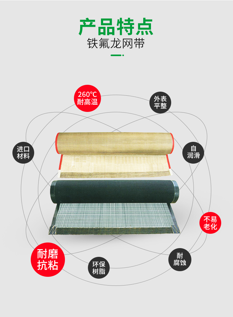 Teflon mesh belt, Teflon conveyor belt dryer, PTFE conveyor belt with good high-temperature resistance and stability