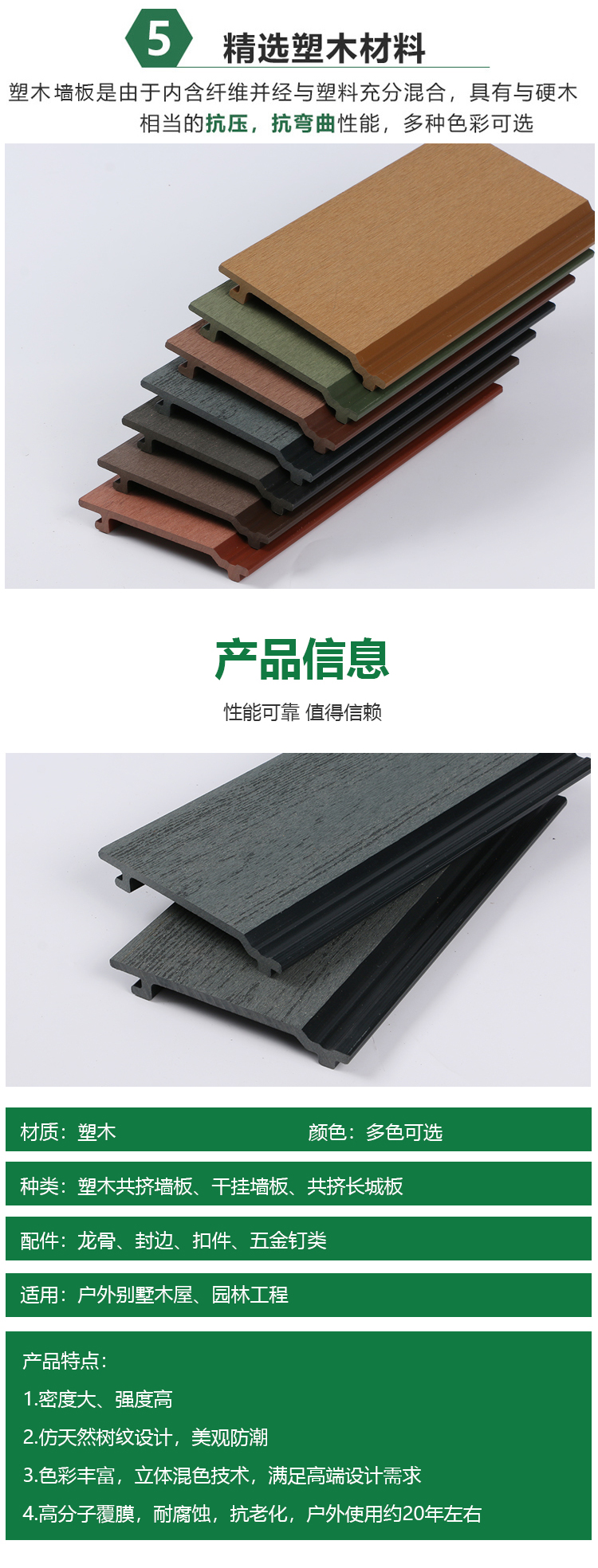 Outdoor plastic wood wall panels, outdoor waterproof, anti-corrosion, and moisture-proof courtyard, garden, balcony, guardrail, and wall protection panels