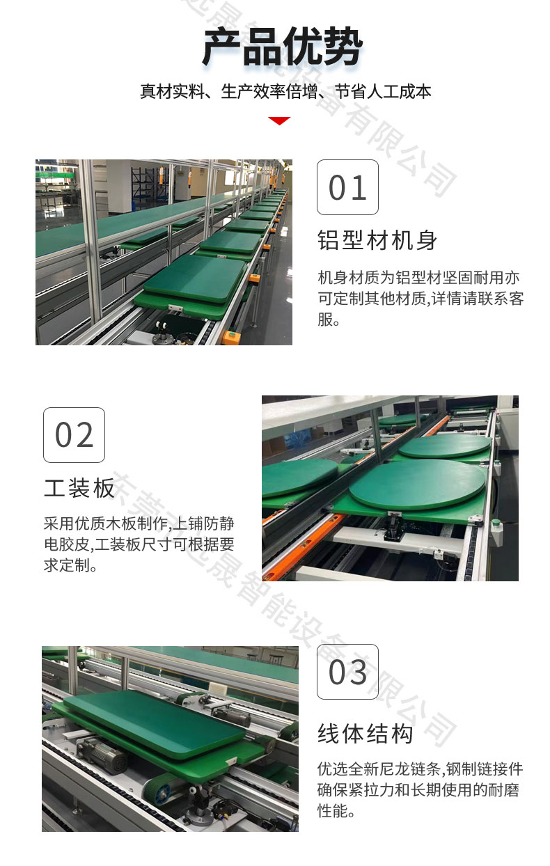 2.5 times speed chain tooling plate, aluminum alloy roller circulation conveyor line, electronic factory specific assembly aging differential line