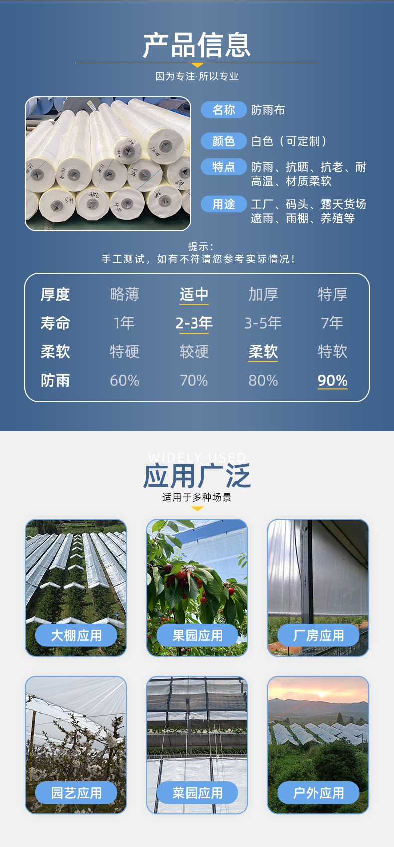 Full automatic anti-aging rain proof plastic greenhouse film cherry cherry cherry cherry plum fruit tree shelter