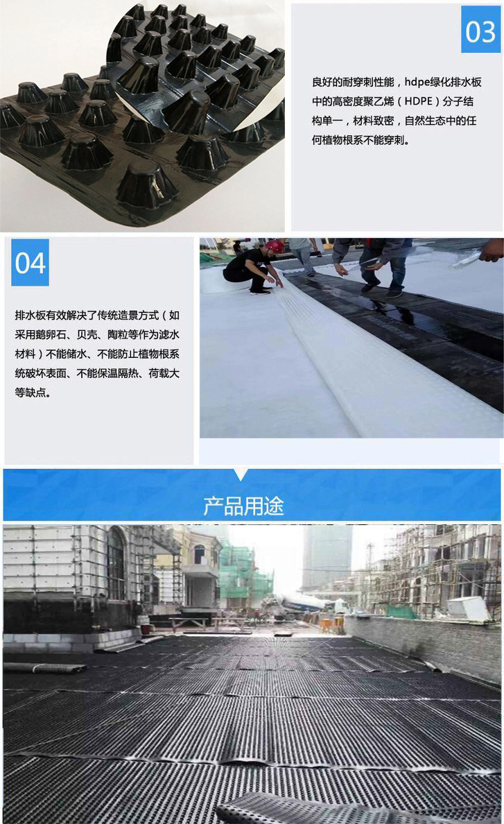 Polyethylene plastic drainage board, Dongwu 14mm garage roof drainage board, root puncture and aging resistance