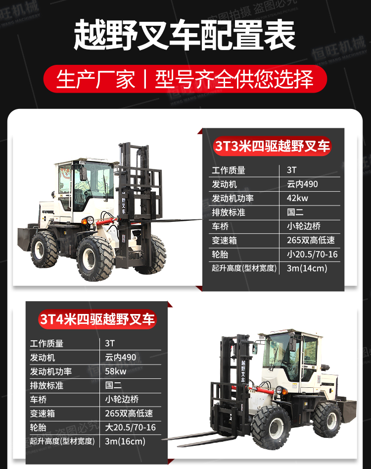 Hengwang four-wheel drive off-road forklift strong friction carrier seat driven stacker