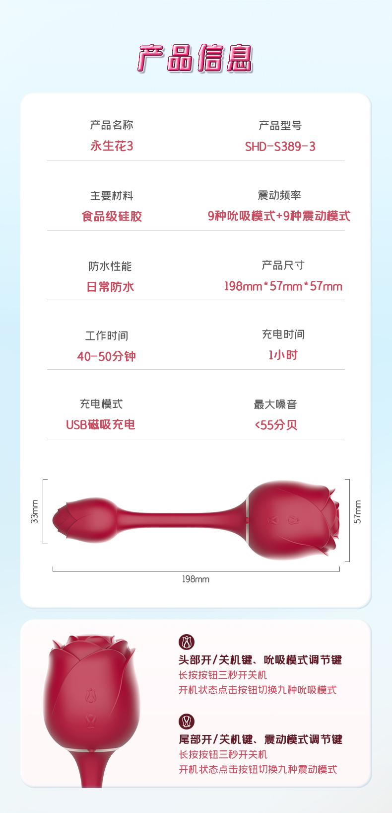 Handy Rose Eternal Flower 3 Double Head Dual Purpose Sucking Shaker for Women's Masturbation Equipment Fun Toys