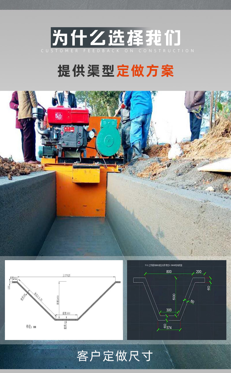 Tractive canal machine, channel road lining machine, hydraulic self-propelled channel forming machine