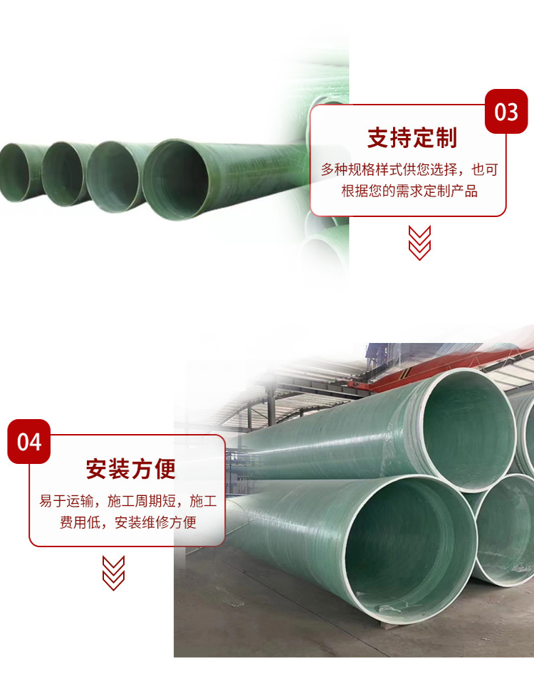 Manufacturer of Hongzhao FRP water supply and drainage pipeline with a wall thickness of 10MM and a pipe diameter of 800MM, with compressive strength and corrosion resistance