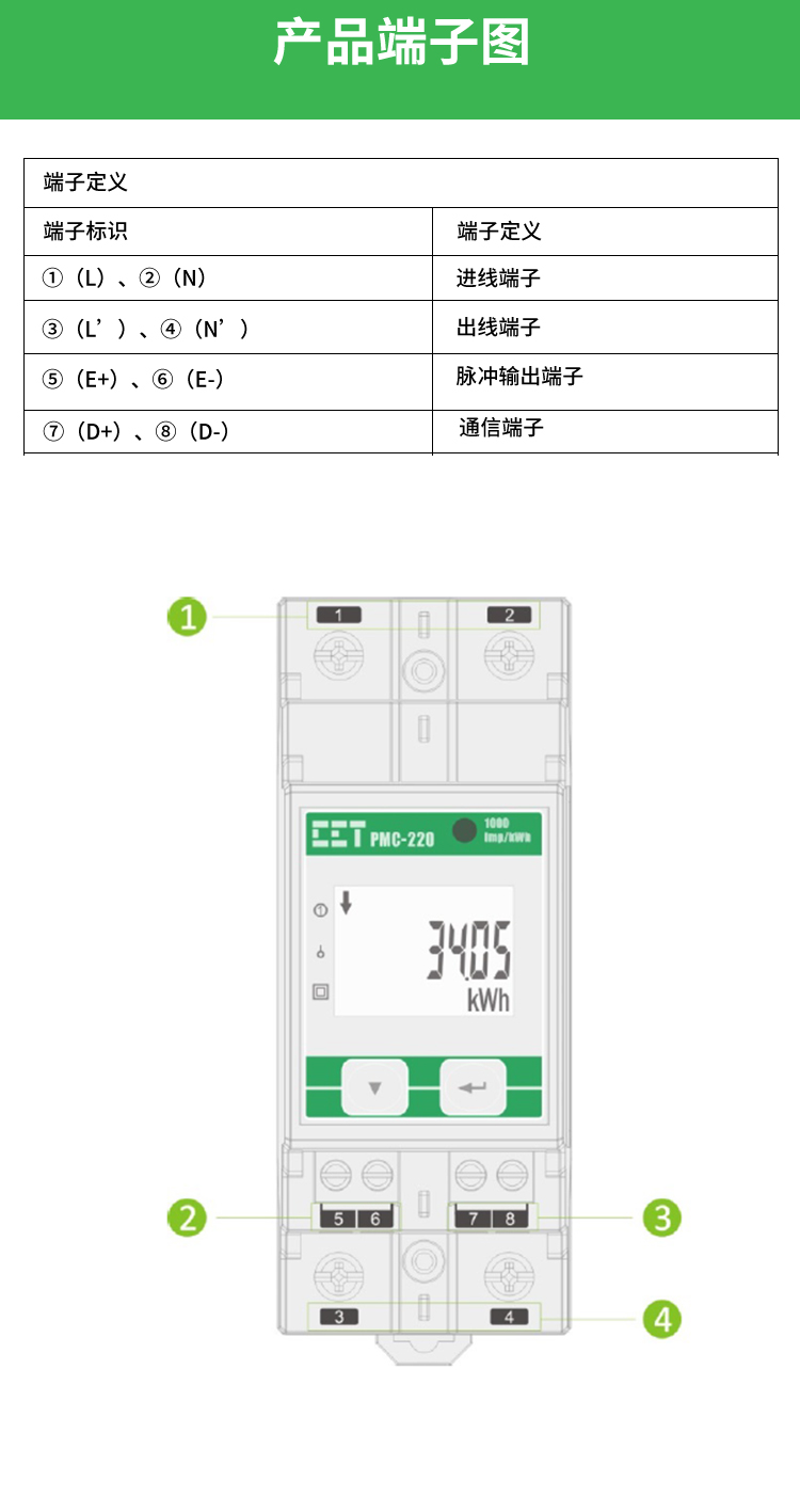 CET Zhongdian Technology PMC-220 Single-phase Guide Rail Electric Energy Meter - Remote Reading and Digital Display Meter for Household Use in Rental Housing