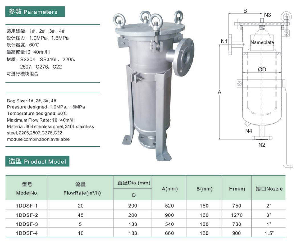 Single bag filter water treatment equipment; Precision filtration and material selection; Accept customization