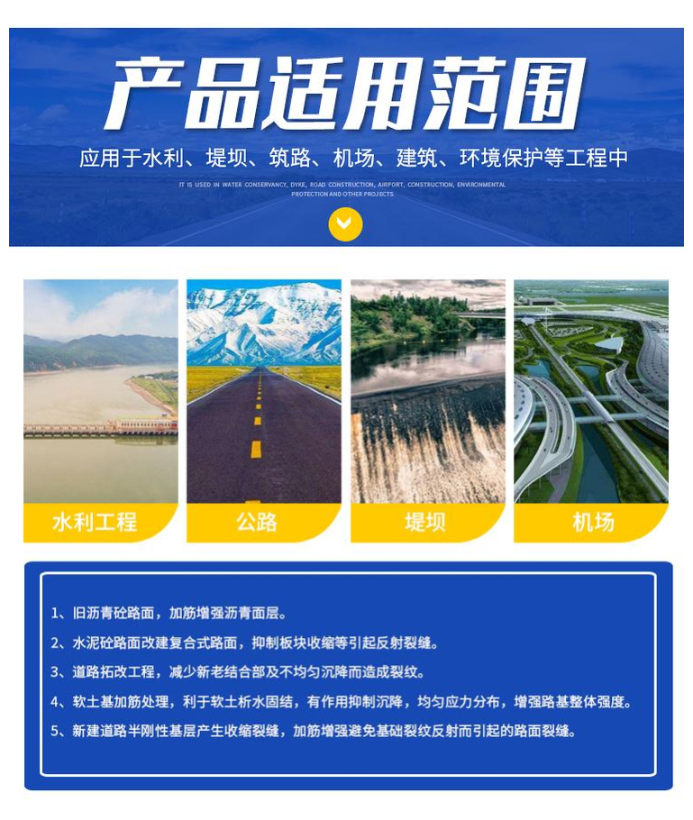 Xinyuan New Material Asphalt Pavement with High Temperature Resistance and High Tensile Strength Glass Fiber Geogrid