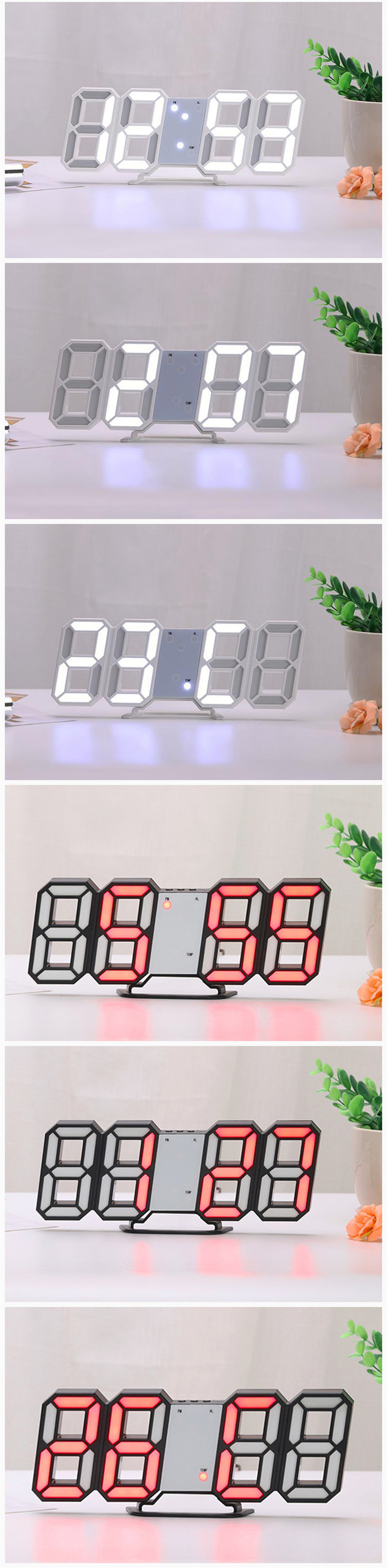 Source Factory Wholesale 3D Digital Clock LED Alarm Clock Japanese 3D Clock Electronic Clock Living Room 3D Wall Clock Thermometer Table Clock