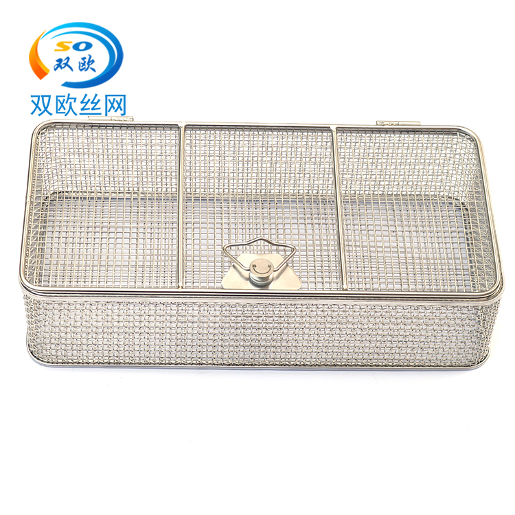 Double European wire mesh stainless steel medical cleaning and disinfection net basket, basket with cover, instrument loading basket, high-temperature sterilization box