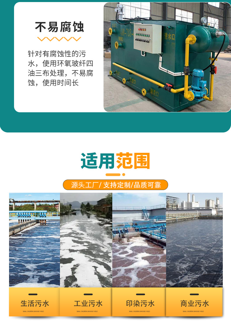 Fully automatic integrated sewage treatment equipment for washing, dyeing, slaughtering, and breeding wastewater using an air flotation machine with dissolved air and horizontal flow