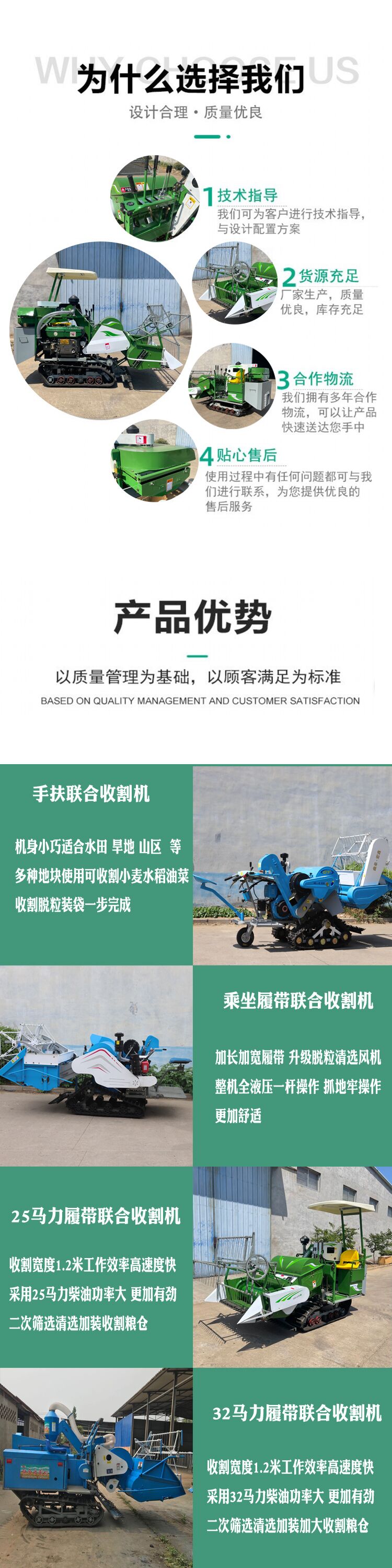 Fully automatic wheat combine harvester with 35 horsepower ride type full feed harvester and elevator for easy grain discharge