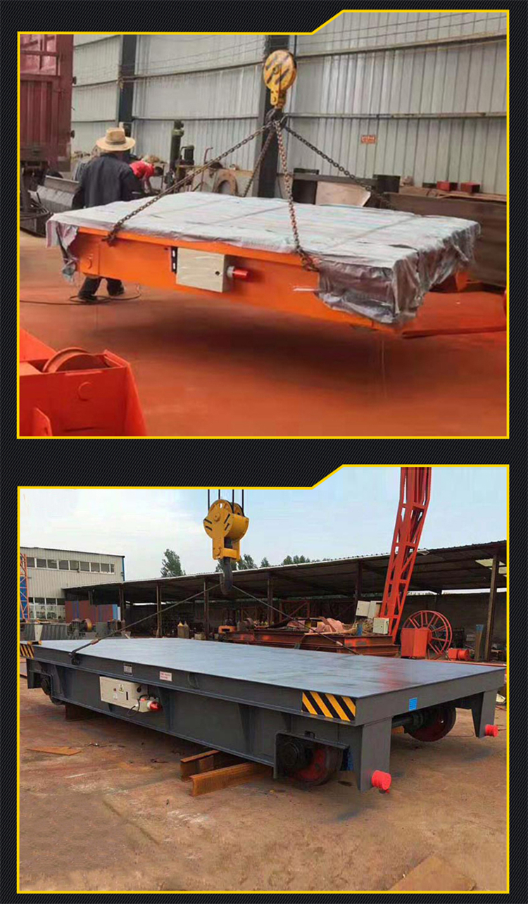 Customized industrial workshop battery level car 30t warehouse transportation with rail electric flat car