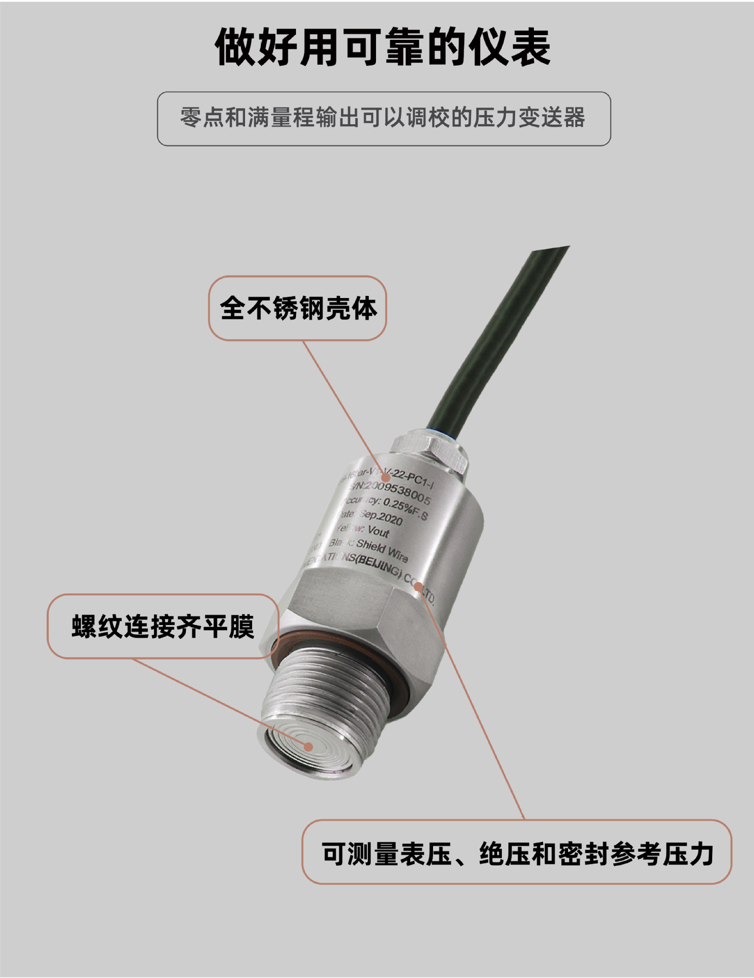 Zhuoran Tiangong flat film threaded stainless steel pressure transmitter remote transmission explosion-proof, explosion-proof, and anti-corrosion sensor can be customized