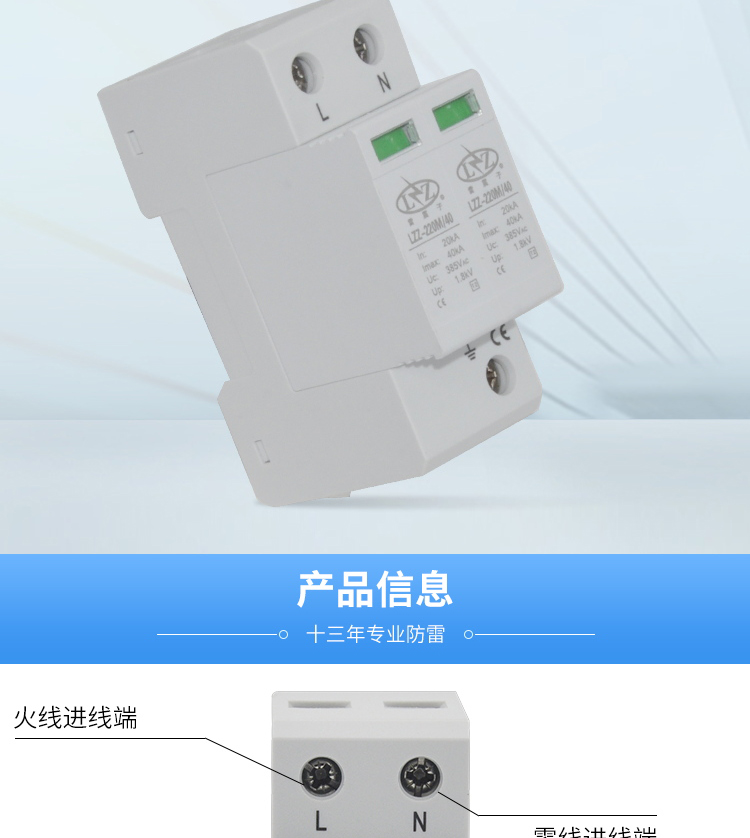 Lightning arrester LZZ-220M/40 distribution box 2P surge protector for Leizhenzi 220V power supply