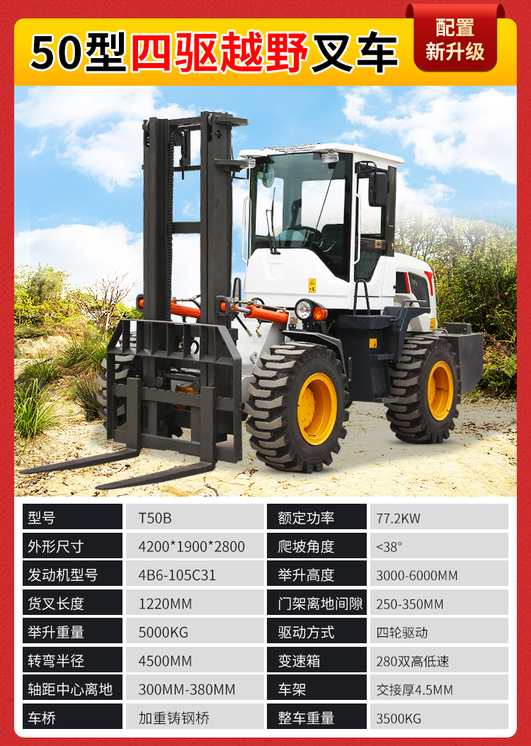 Fully enclosed shed four-wheel drive forklift lifting and transportation of goods on site Forklift truck Internal combustion Cart