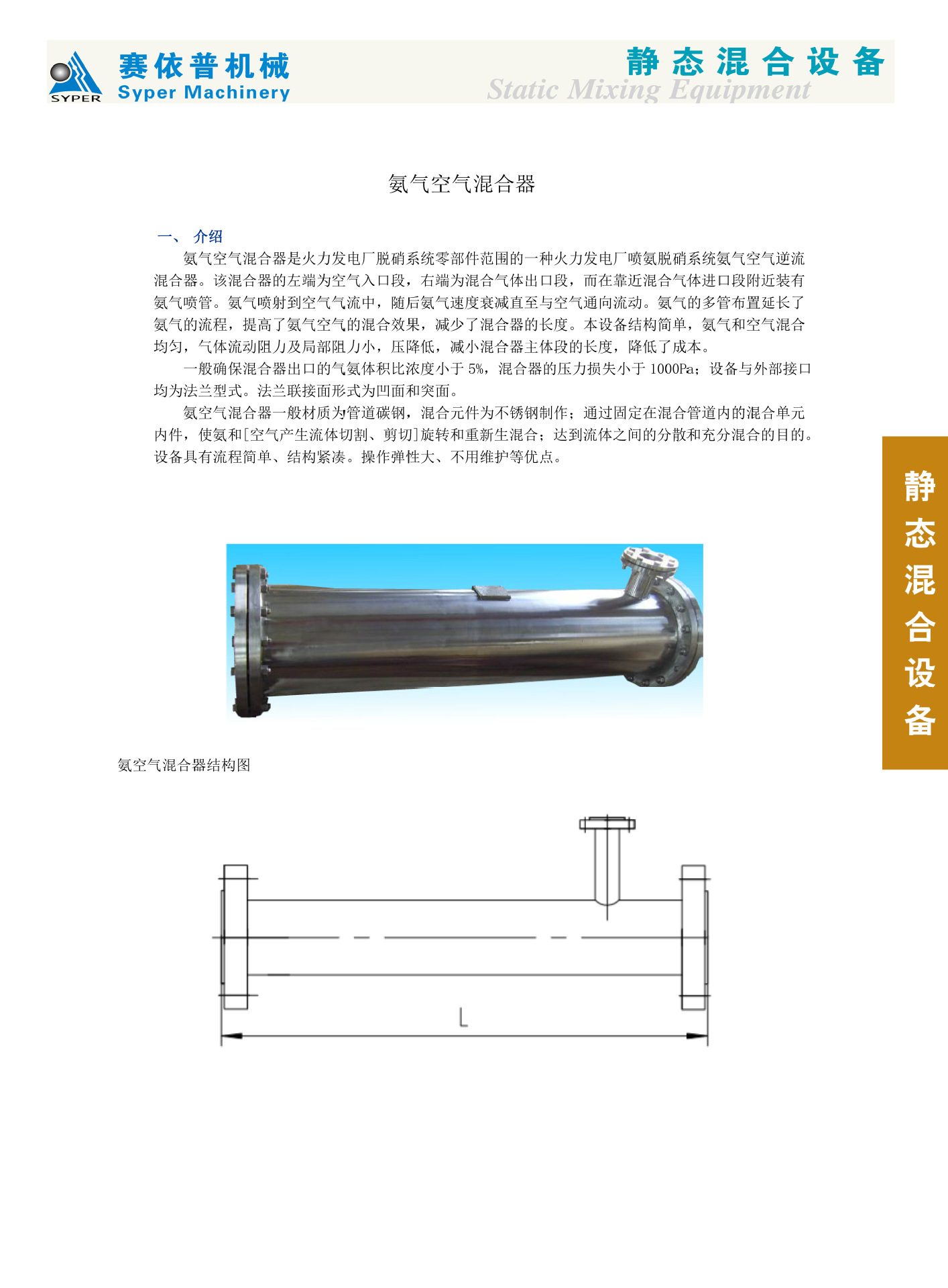 Ammonia air mixer pipeline static plastic stainless steel carbon steel unit supply support customization