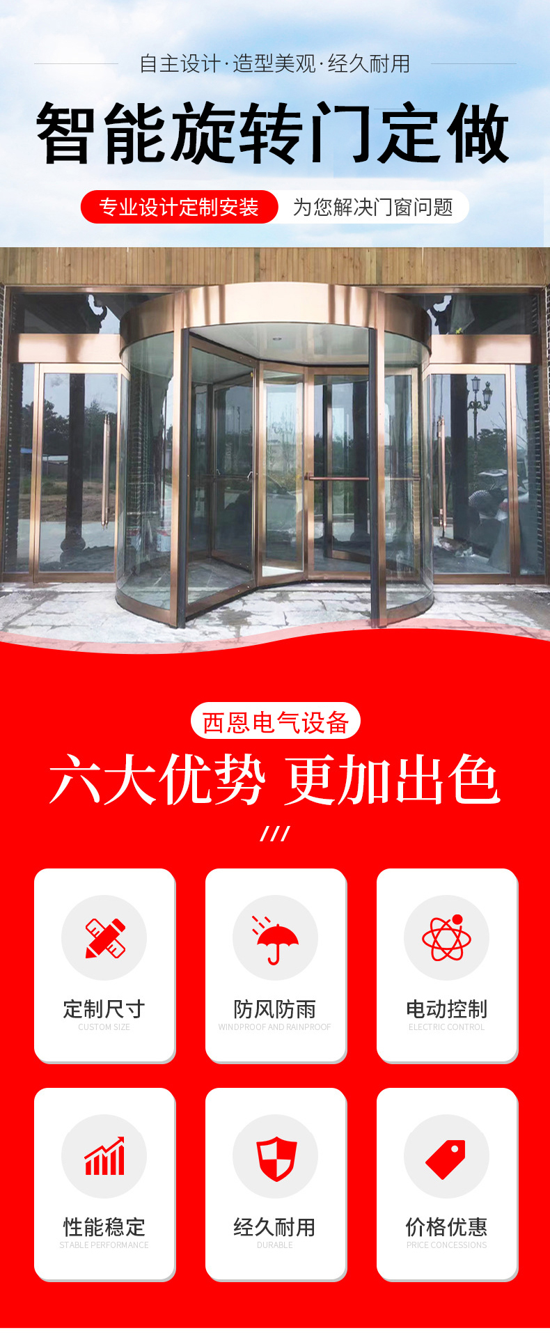 Customized two wing glass Revolving door of hotel and shopping mall as required, intelligent ring pillar electric door of office building, Sean manufacturer