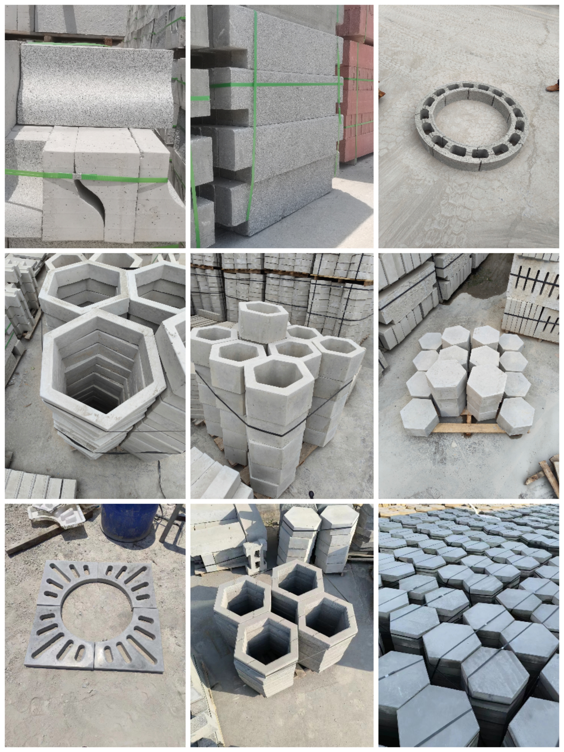 Hexagonal slope protection brick module brick well, splayed grass planting brick, tactile paving brick, tree enclosure, stone well cover