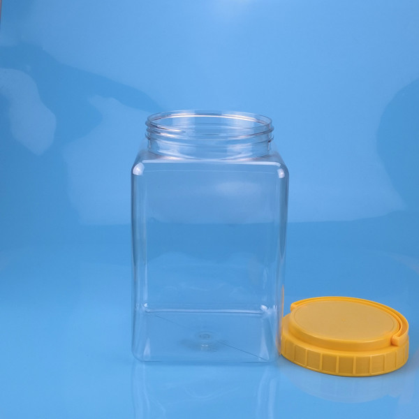 Square PET 3.8L large mouth plastic bottle, toy bottle, food storage tank, Douyu can, transparent 3.8KG