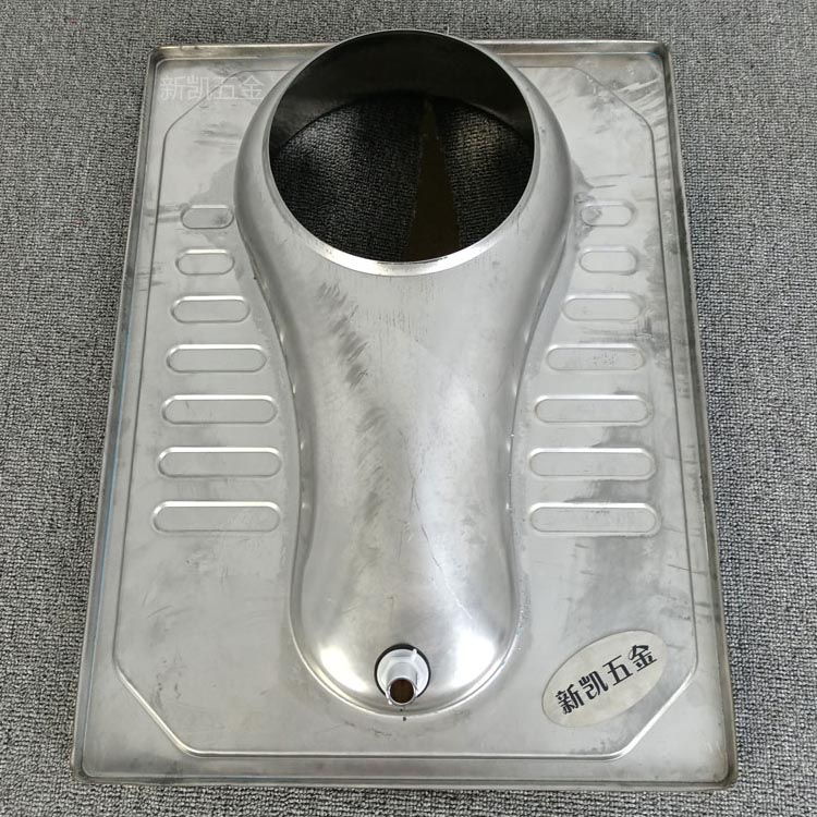 Stainless steel squatting toilet with large drainage port for both water and dry use. Rural toilets will be renovated to use squatting pits with direct drainage for large size dry toilets