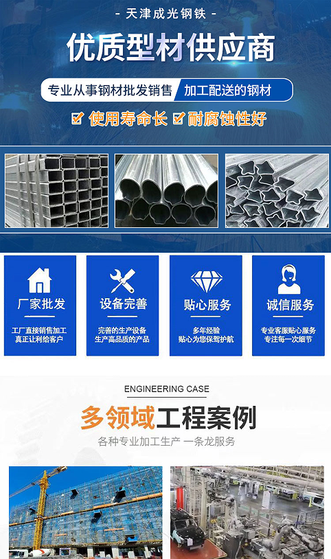 Processing and punching of square pipes for construction, with complete types of groove pipes. The manufacturer has a short construction period, and a minimum order is made of polished steel