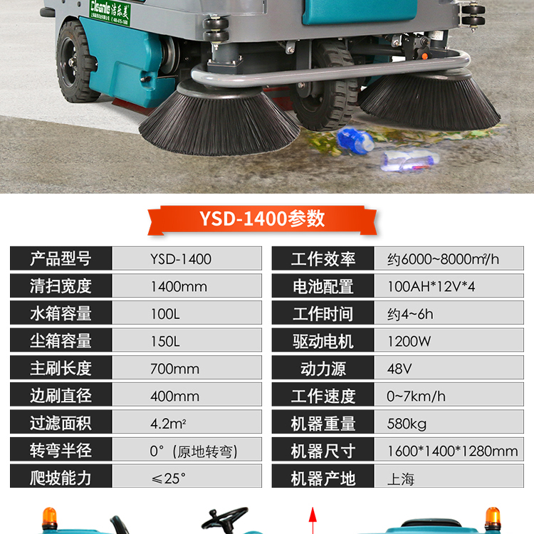 Jie Le Mei YSD-1400 Driving Sweeper Property Factory Vacuum Sweeper Industrial Factory Electric Sweeper