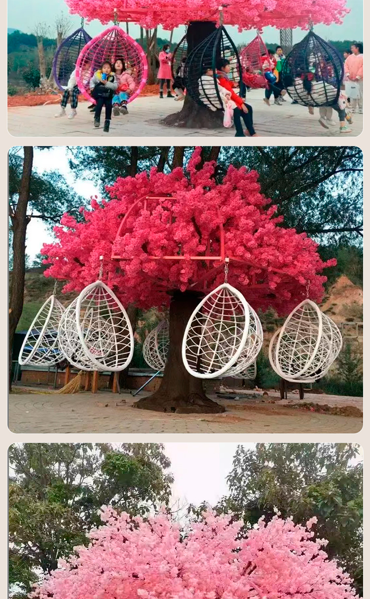 Outdoor cherry blossom tree rotating swing scenic spot, simulation of large-scale amusement equipment in the farm, popular on the internet, multi person hanging basket swing