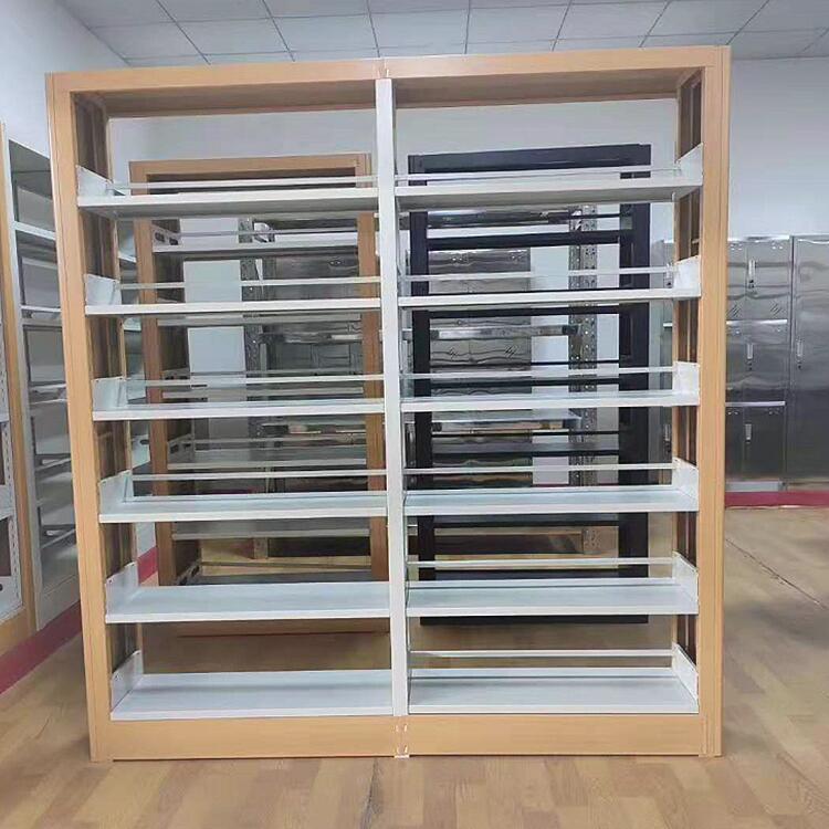 Customized wood grain transfer printing storage rack for school library bookshelves, detachable installation, Jieshun