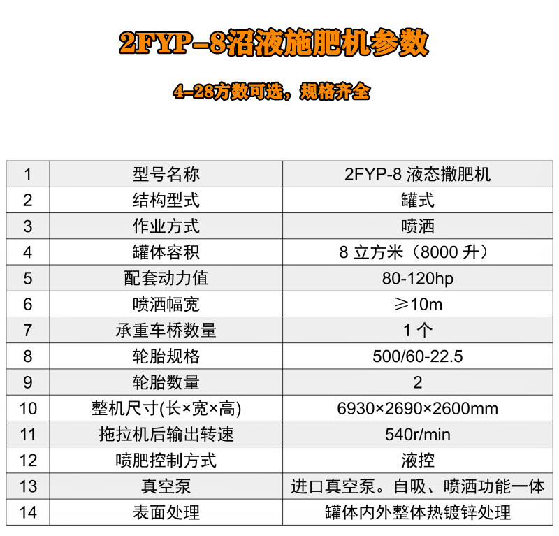 8 square organic water and fertilizer spraying tank truck, liquid fertilizer spreader, biogas slurry manure spreader