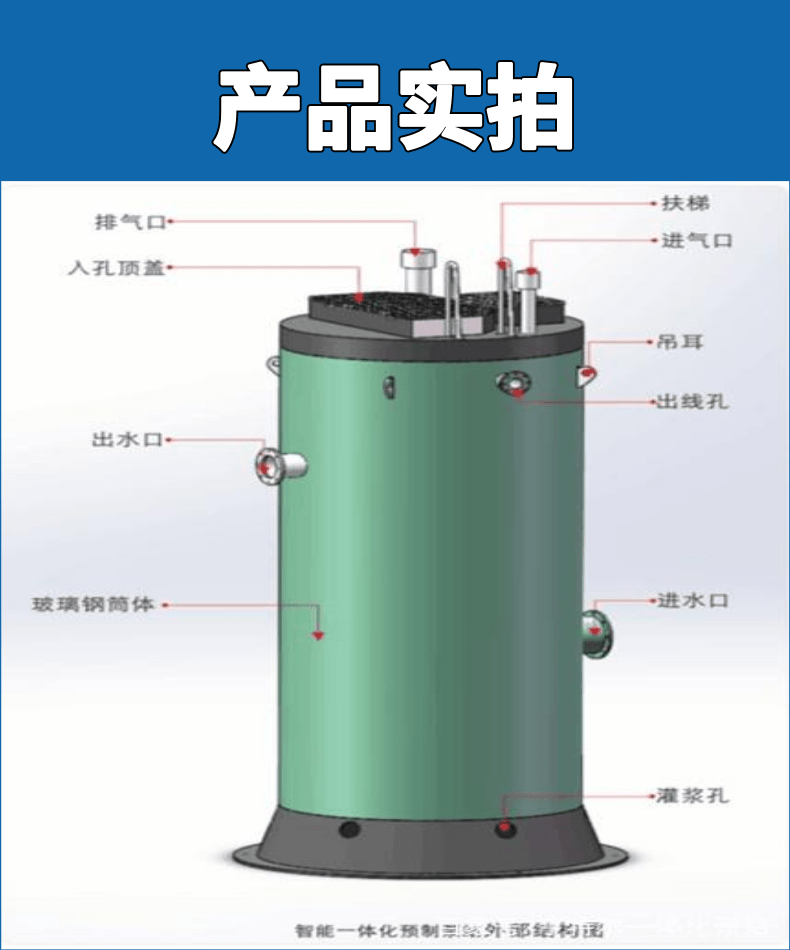 Glass fiber reinforced plastic integrated pump station rainwater pump station cylinder thickened and durable