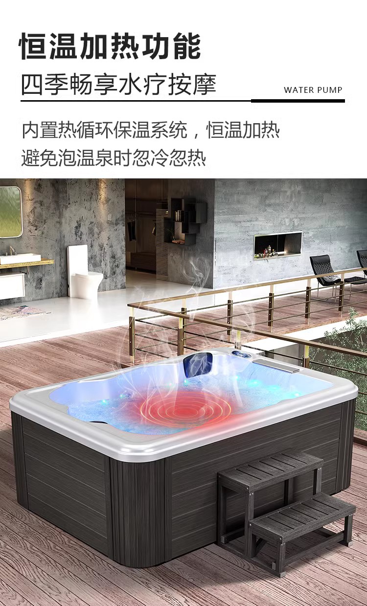 Household embedded bathtub, outdoor massage, surfing pool, thermostatic bath, heating, super large bathtub, acrylic Bubble bath