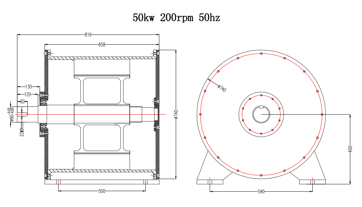 50kw 200 rpm 50Hz maintenance free silent SKF three-phase AC synchronous direct drive hydraulic wind permanent magnet generator