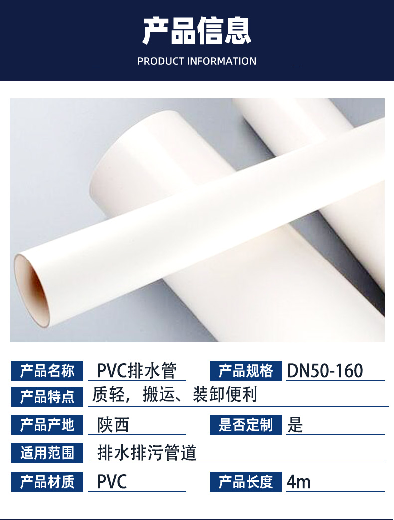 National standard PVC drainage pipe 110 sewer pipe old residential area renovation sewage pipe rainwater pipe support specification formulation